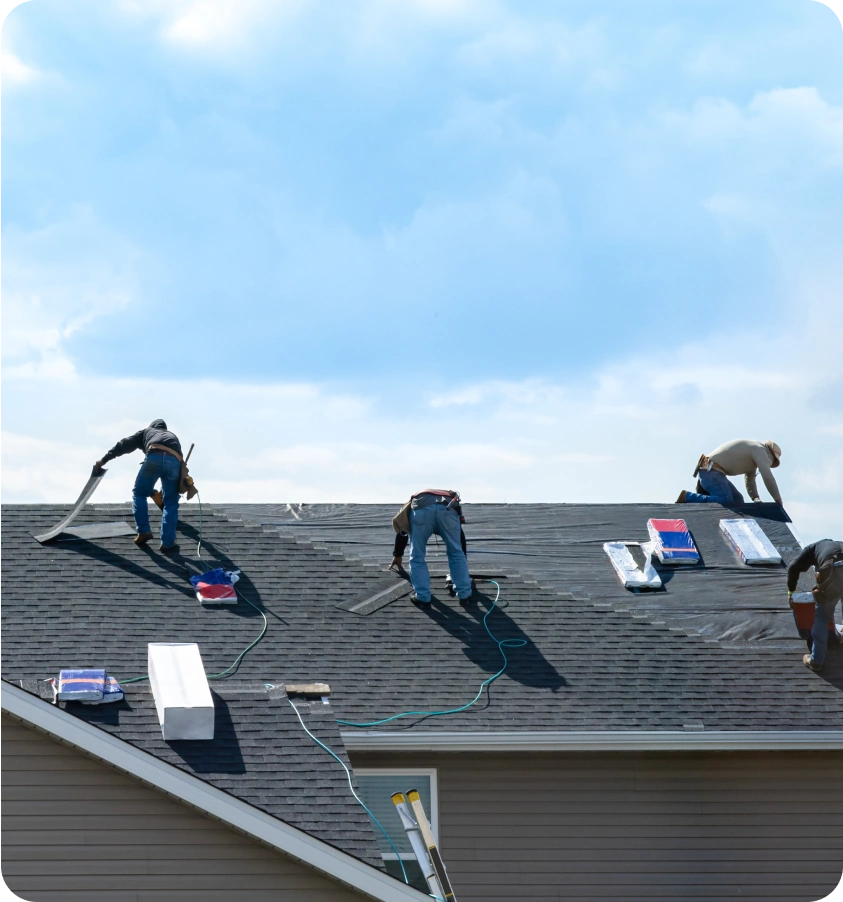 Team of roofers performing a roofing repair on an Austin, Texas home.